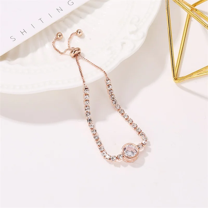 Женский Круглый браслет стразы с кристаллами серебристый розовый золотой