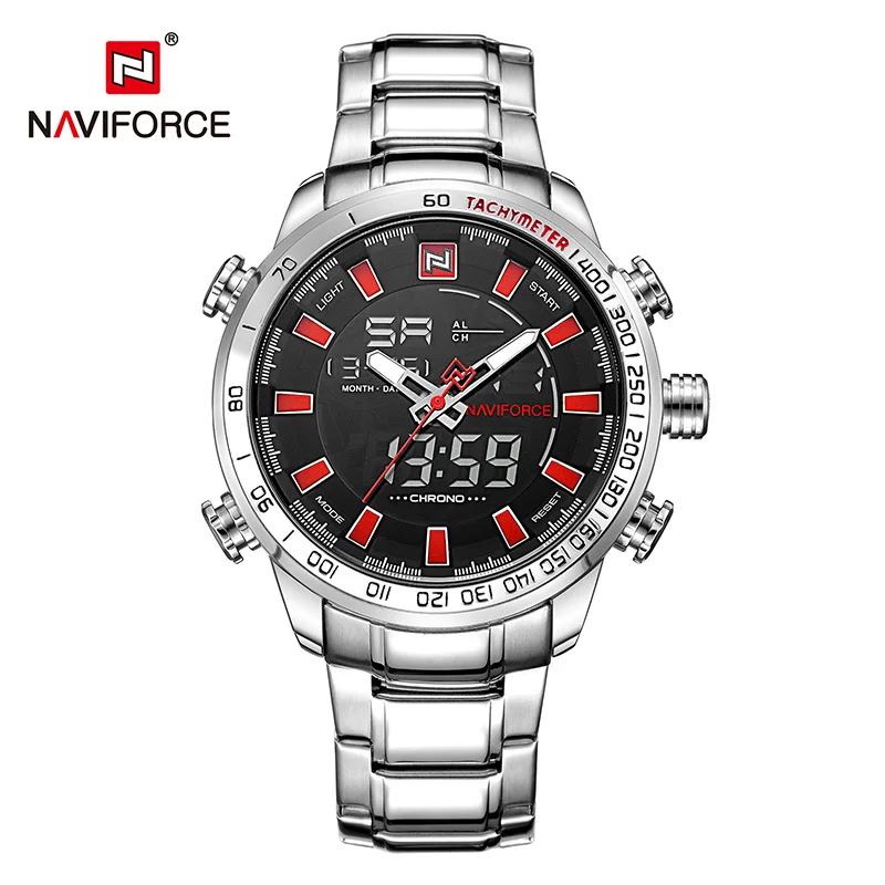 Silver Red Топ люксовый бренд Мужские спортивные наручные часы мужские военные водонепроницаемые часы мужские полностью стальные светодиодный цифровые часы мужские часы - Цвет: Silver Red