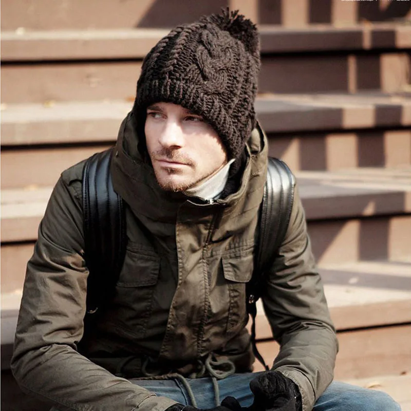 Большой помпон шапки однотонные женские зимние вязаные Skulies & Beanies Бесплатная