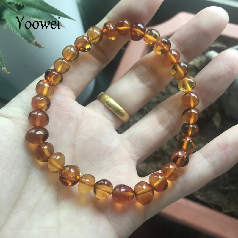 

Yoowei 6mm Natural Amber Bracelet for Gift 100% Genuine Bead Original Irregular Amber Jewelry Supplier Wholesale Supplier