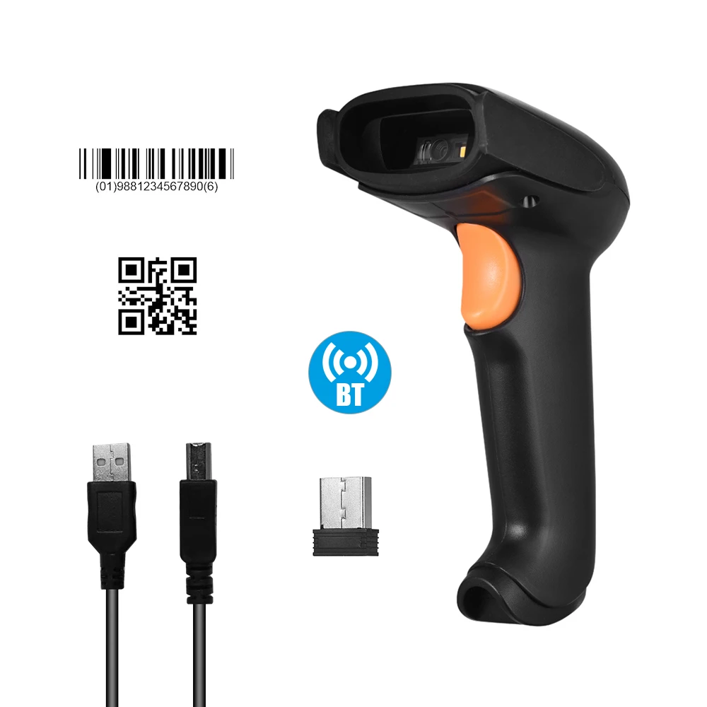Беспроводной ручной сканер штрих кода Aibecy 2 4G USB 1D 2D QR BT считыватель изображений CMOS