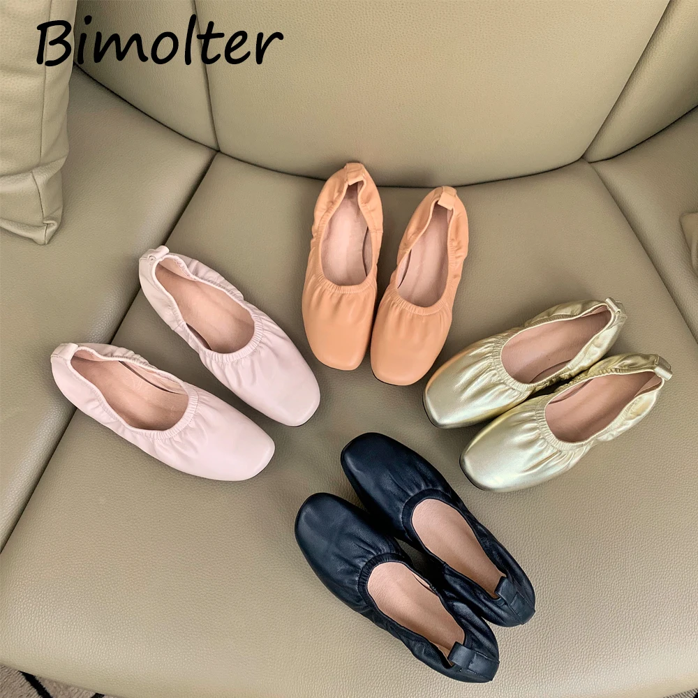 Bimolter/кожаные женские балетки на плоской подошве Zapatos De Punta Ballet Zapatillas черные