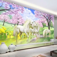 custom 3d mural wallpaper white horses cherry blossom tv background wall pictures for kids room bedroom living room wallpaper