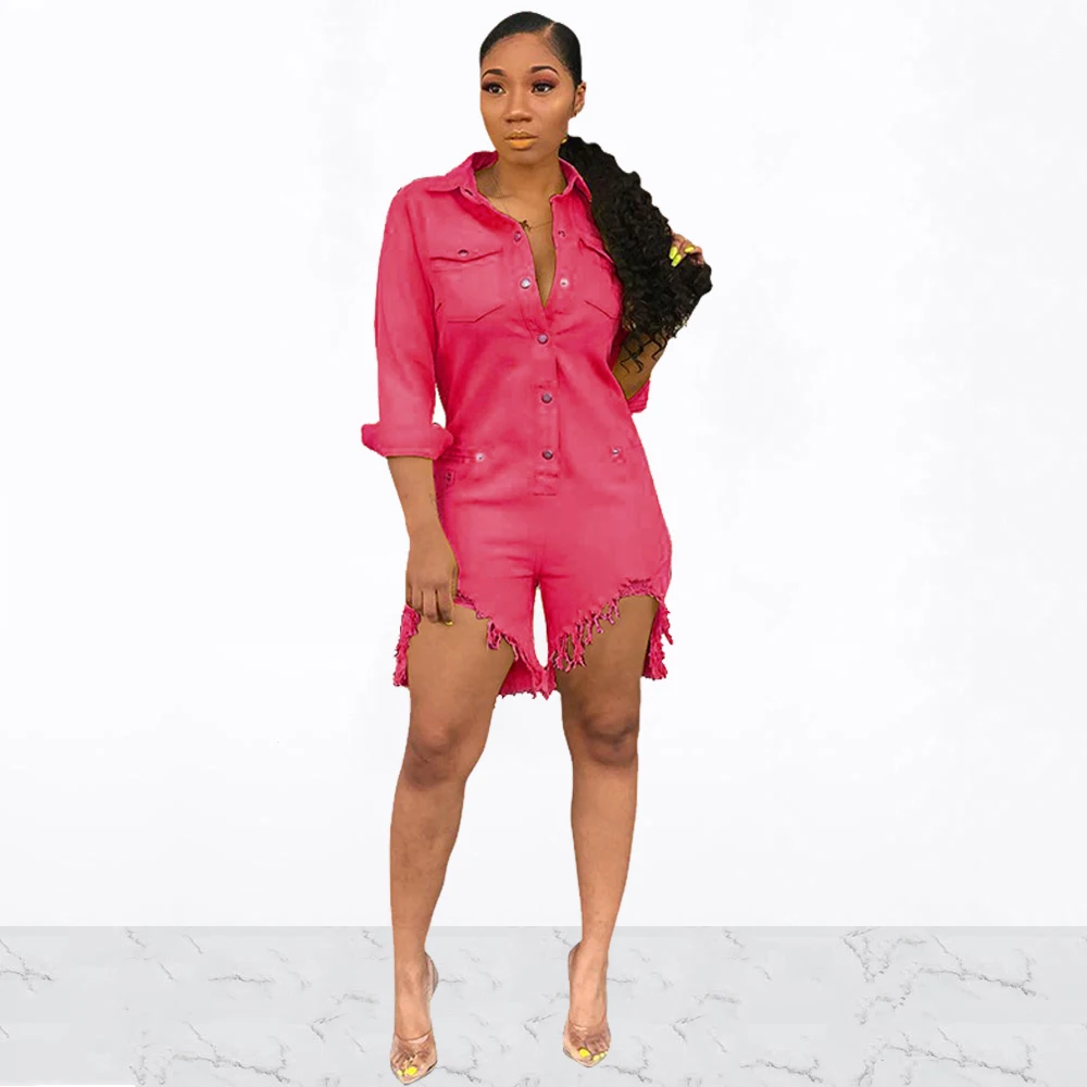 Женский однобортный комбинезон с длинным рукавом винтажный кисточками и