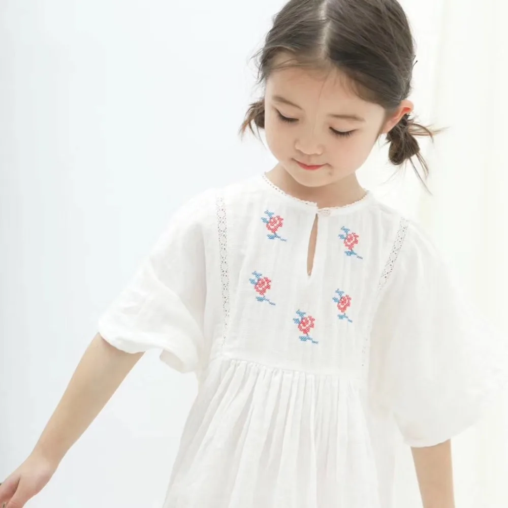 

2019 girls white dress sweet baby girls princess dress embroidered floral kids vintage design children's clothing