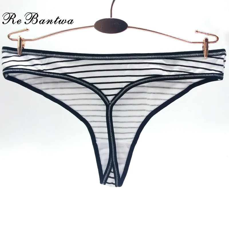 Женские полосатые хлопковые стринги g-string сексуальные трусики в полоску с