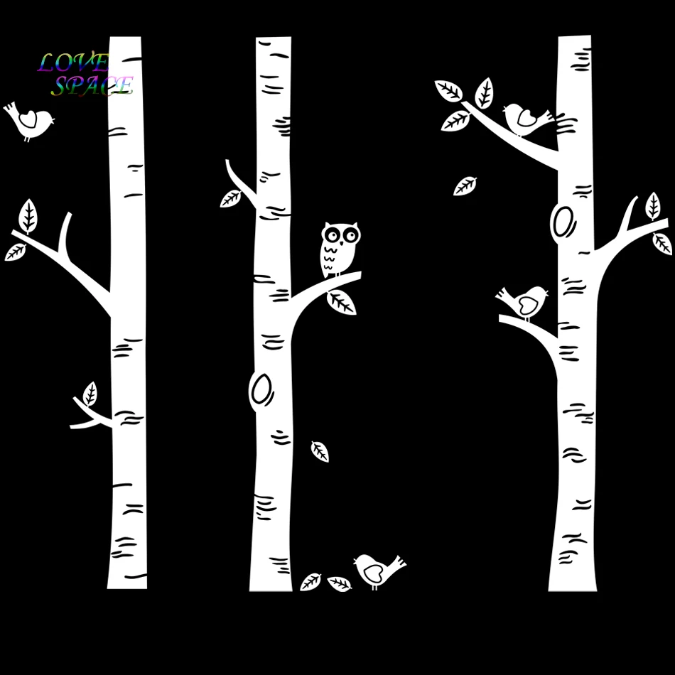 TOP Owl Birds Wall Sticker 3 Big Birch Tree Wall Decals Great for Nursery- Baby Nursery Room Art Mural Vinyl Wall Decor Stickers