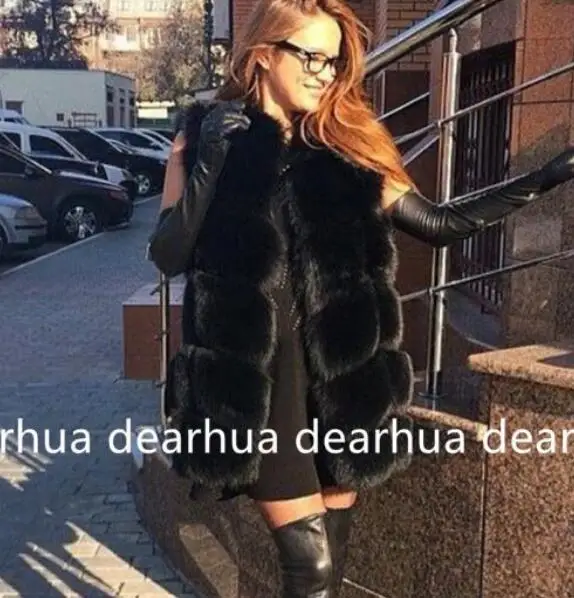 Новинка, модные Потрясающие женские жилеты из натурального меха, жилеты на заказ, Осенний меховой жилет из натурального Лисьего меха, одежда abrigo mujer - Цвет: black