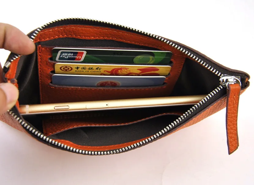 Простой кошелек из натуральной кожи на молнии для мужчин и женщин сумка
