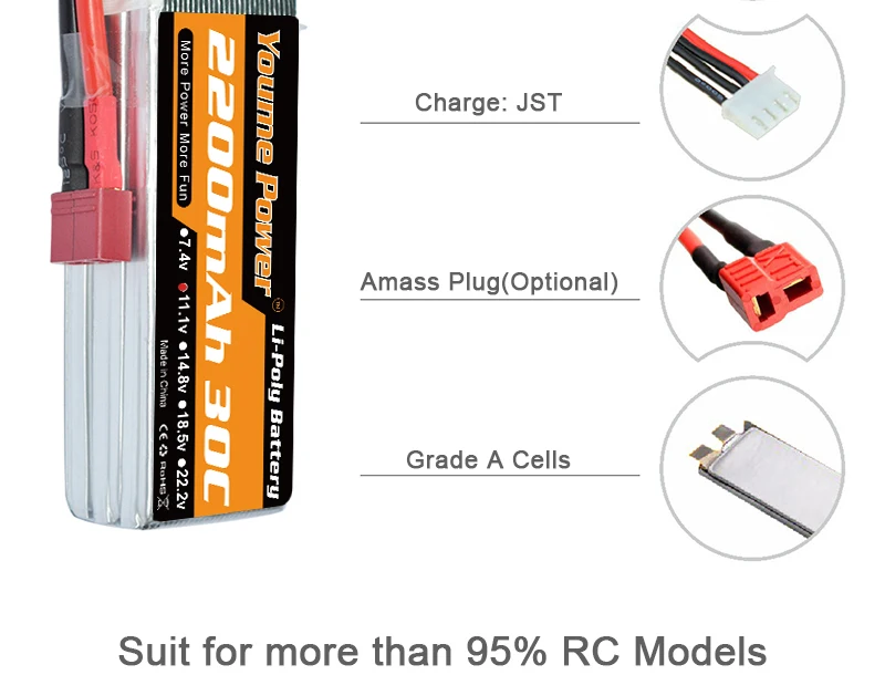 Youme Lipo батарея 3S 11,1 V 2200mah 4S 14,8 V 4200mah 6000mah 6S 22,2 V RC гоночные самолеты автомобили грузовик лодка запчасти 50C T Deans XT60