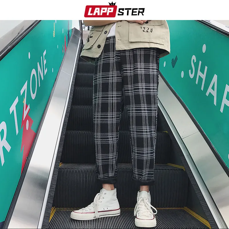 LAPPSTER уличная одежда, желтые клетчатые брюки, мужские джоггеры, мужские повседневные Прямые шаровары, мужские корейские хип-хоп спортивные штаны размера плюс