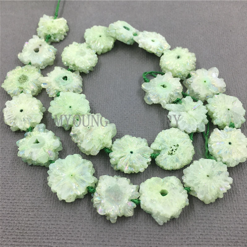 

Flower Shape Green Crystal Quartz Stalactite Slab Slice Drilled Beads,Quartz Druzy Slab Beads MY1008