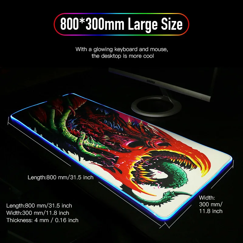 80x30 см XL игровой коврик для мыши большой USB RGB с подсветкой геймер cs go большое