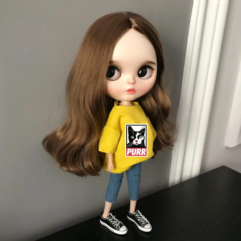 2 шт./лот Blyth Doll Одежда футболка+ джинсы модные штаны Одежда для куклы Барби, Azone, ob24, blyth, Kurkn 1/6 аксессуары для кукол - Цвет: one set Style E
