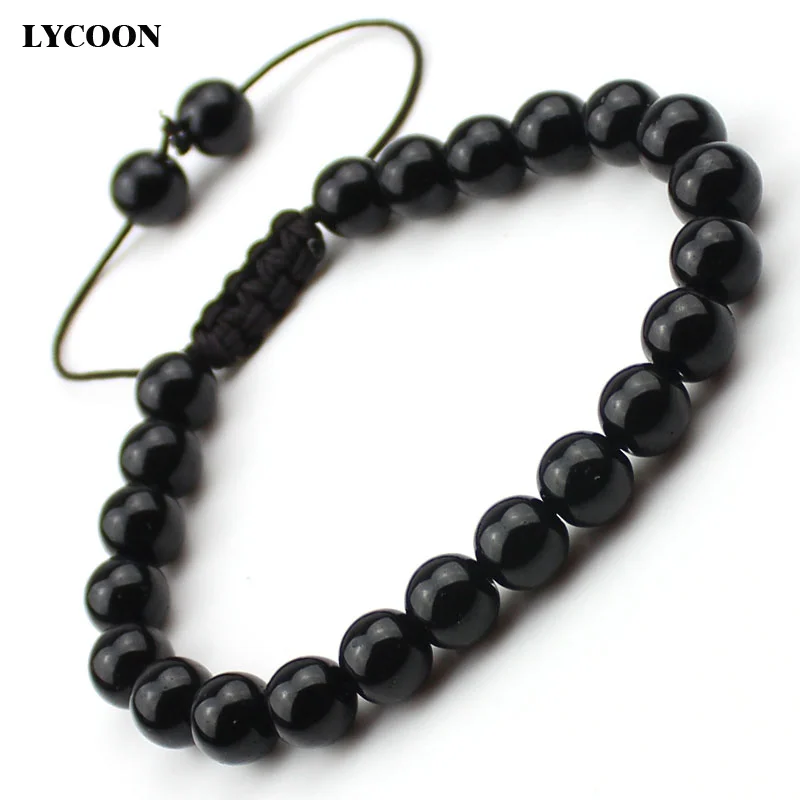 Браслеты мужские из гладкого камня круглые ювелирные украшения нитей ручной