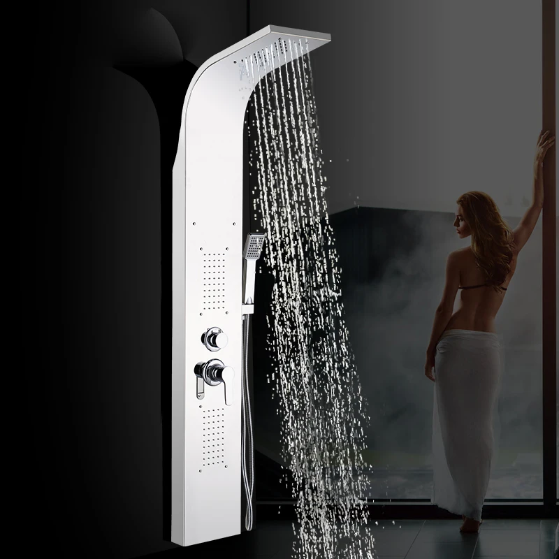 Brushed Nickel Shower Panel Tower Rain Waterfall Massage Body System Jet Tub Tap With Hand Shower Tub Spout Tower Shower Column