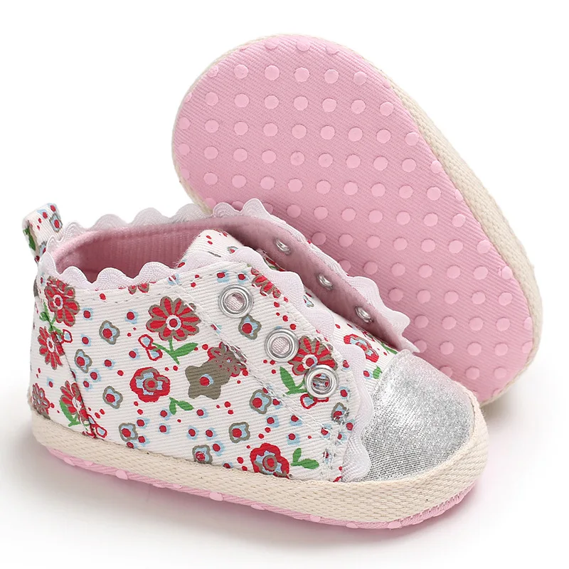 Spring Autumn Fashion Newborn Flower First Walkers embroidery Lace Shoes Baby Canvas Soft Sole |