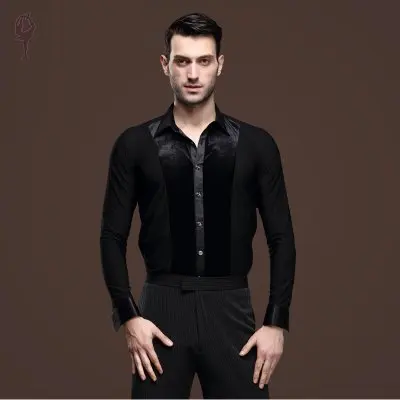 Мужские бальные рубашки конкуренции топы, костюмы для танцев Vestido De Танго, латина Латинской сальсы платья Vestidos De Danca De Salao Latinas - Цвет: lapel black