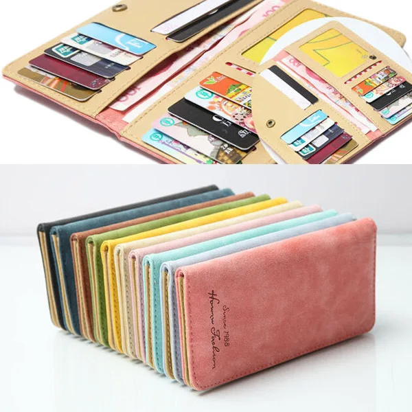 Suede Matt PU Leather Women Long Credit Card Wallet Student Fashion No Zipper Multi Retro Cheap Clutch Wallets Purple Purse | Багаж и