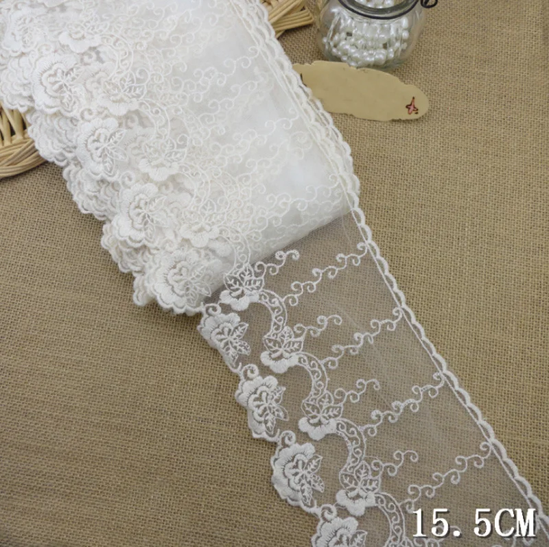 Кружевная отделка 5 ярдов вышитые цветы кружевная ткань в бежевом цвете 15 см