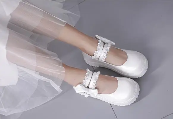 Kawaii для девочек туфли в стиле «Лолита» на низком каблуке круглый носок кружевной бант удобная обувь Kawaii Чай Вечерние Женская обувь в стиле «лолита» лоли cos