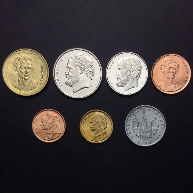 [X 5] греческий набор 7 монет 1 2 5 10 20 Драч + 50 центов UNC европейская монета