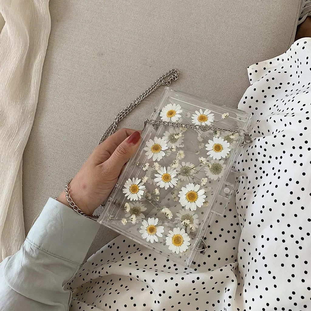 Bolsa Feminina, женская прозрачная сумка, цветок, для путешествий, маленькая квадратная сумка с клапаном, чехол, водонепроницаемая сумка через плечо