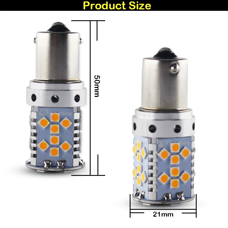 Светодиодные лампы BAU15S 3535 PY21W 1156PY 2 шт. без резистора желтый цвет для передних и