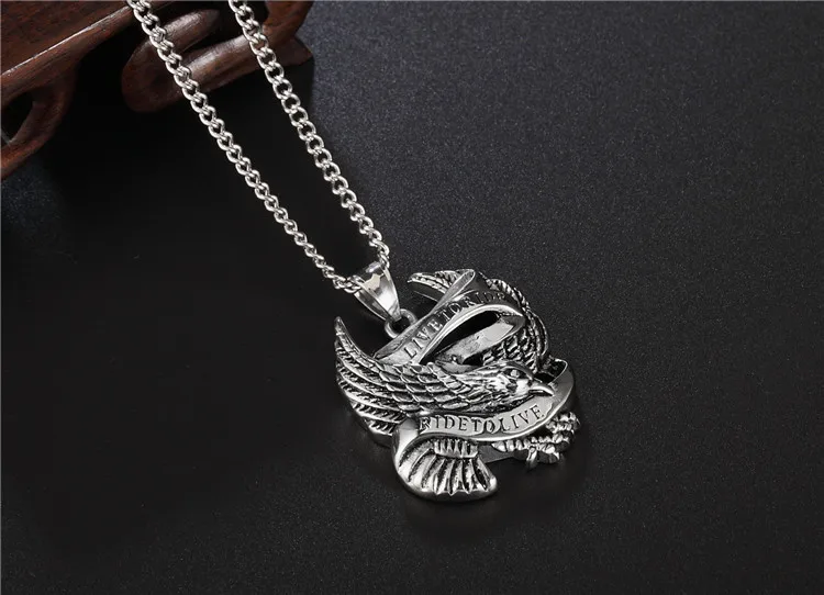 BLITHEYO Titanium Ride to Live Engrave Eagle Necklace Stainless Steel Retro Punk Rock Pendant Hip Hop Motorcycle Jewel | Украшения и