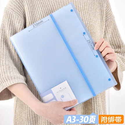 blue 30sheets Deli A3 тестовая бумажная папка многофункциональная папка 297*420 мм 30/40 страницы прозрачная папка вертикальная вставка в швейную машинку буклет для документов - Цвет: blue 30sheets