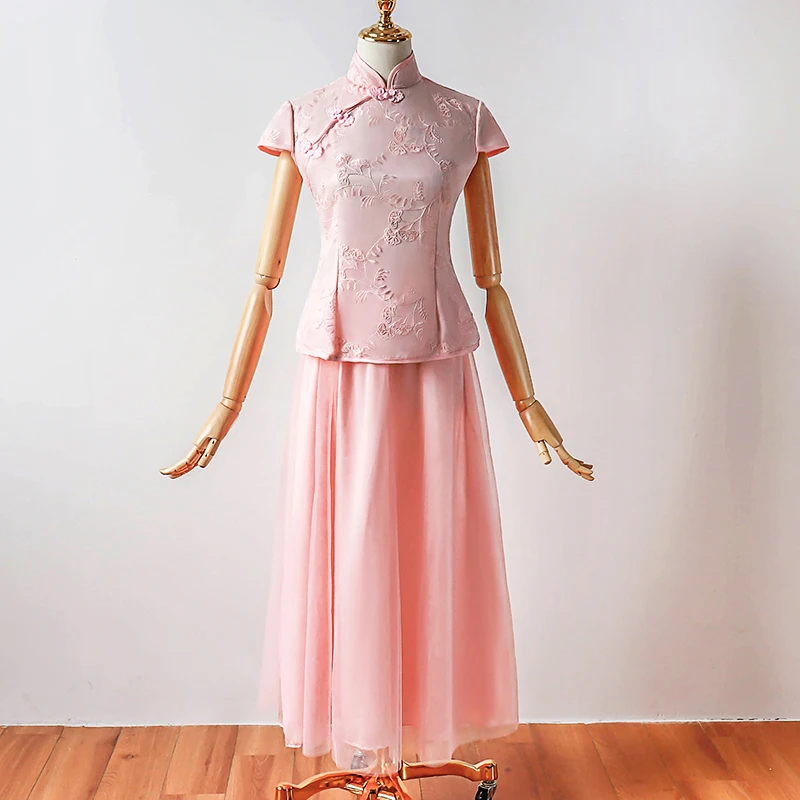 Розовое платье подружки невесты с коротким рукавом трикотажное Сетчатое