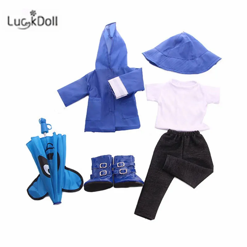 

LUCKDOLL New Rain Suit Six-piece Suit Fit 18Inch American 43cm BabyDoll Clothes Accessories,Girls Toys,Generation,Birthday Gift