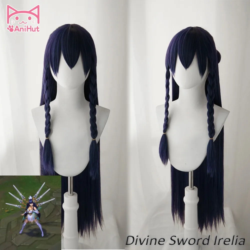 

【Anihut】LOL Cosplay Wig Divine Sword Irelia Wig Long Straight Dark Blue Wig The Blade Dancer