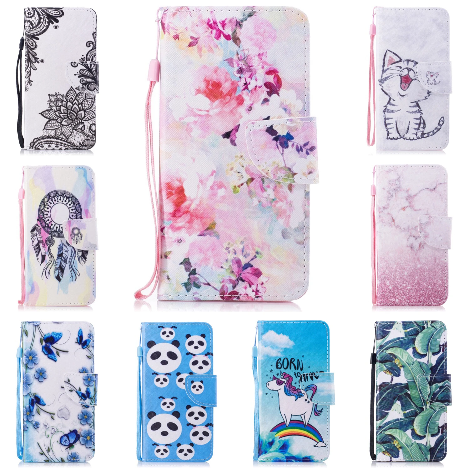 Для iPhone X кожаный флип чехол для Coque Apple кошелек сумка с единорогом Кот цветок