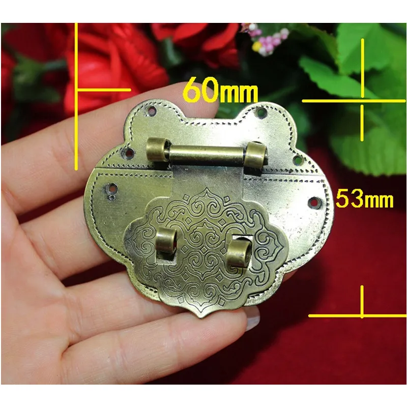 

Antique Latches Decorative Drawer Hasp Jewelry Wooden Box Suitcase Lock Latch With Screws Vintage Peach Clasp Locks,60*53mm,1Set