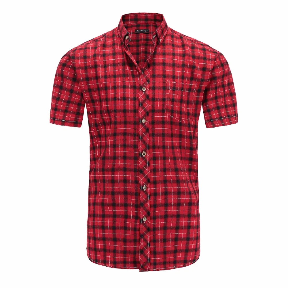 

JeeToo New Plaid Male Shirts Cotton Casual Slim Fit Short Sleeve Shirt Turn Down Collar Single Breasted Fashion Summer Men Tops