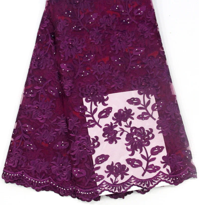 Tissu dentelle сетки французский чистая кружевной ткани с бисером и камнями синего