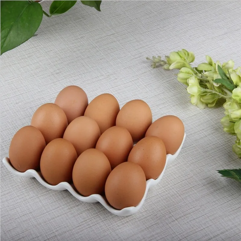

2017 Contemporary 12 Grids white Ceramic Egg Tray Holder Egg cups for Kitchen Ornament Egg Holder Tray Kitchen Storage Container
