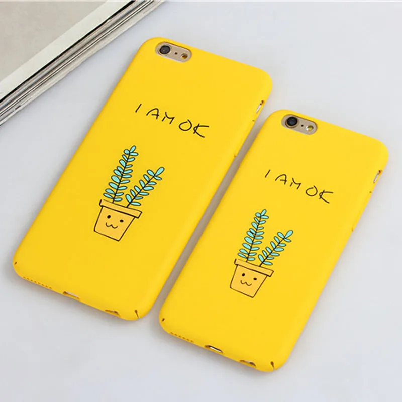 BR CENTENARIO(BR CENTENARIO) Cute Cartoon Smile Case For iPhone X 8 Plus Yellow Plant Words Hard PC Back Cover iPho |