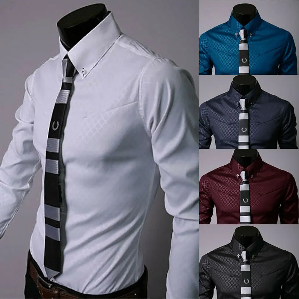 Рубашка мужская с длинным рукавом модная сорочка на пуговицах Топ Slim Fit стильная