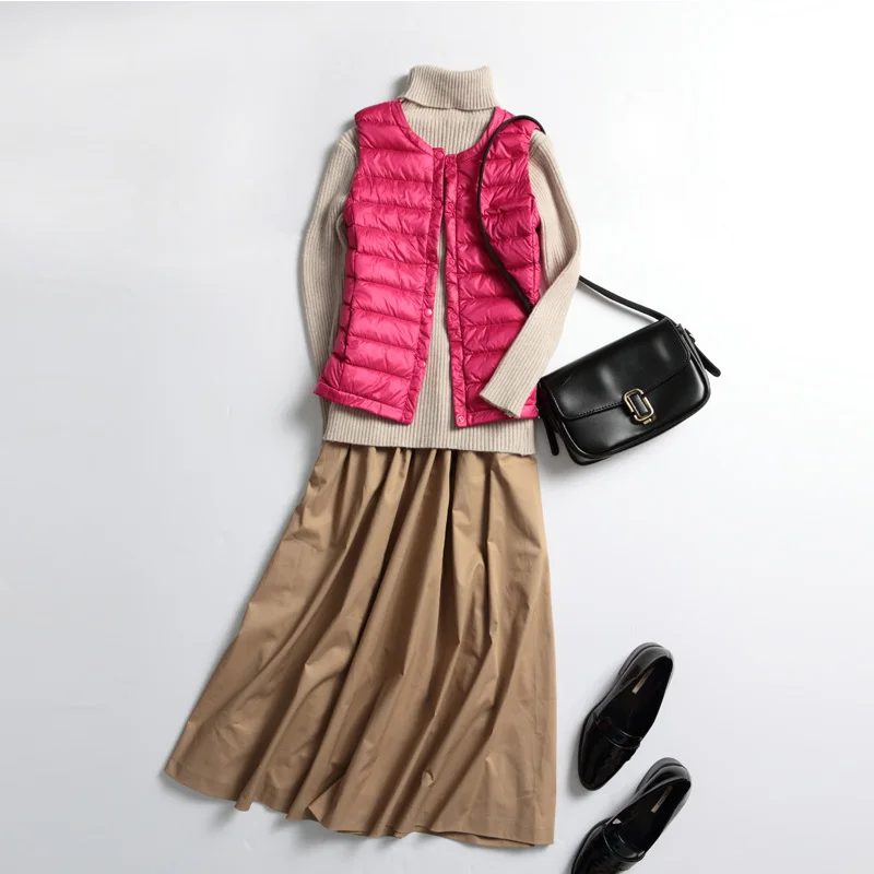Fitaylor New Ultra Light 90% White Duck Down Women Vest Coat Sleeveless Jacket Autumn Winter Round Collar | Женские пуховики