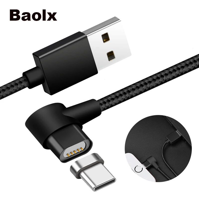 1 м 90 градусов Магнитный кабель Тип C USB для быстрой зарядки данных магнит зарядное