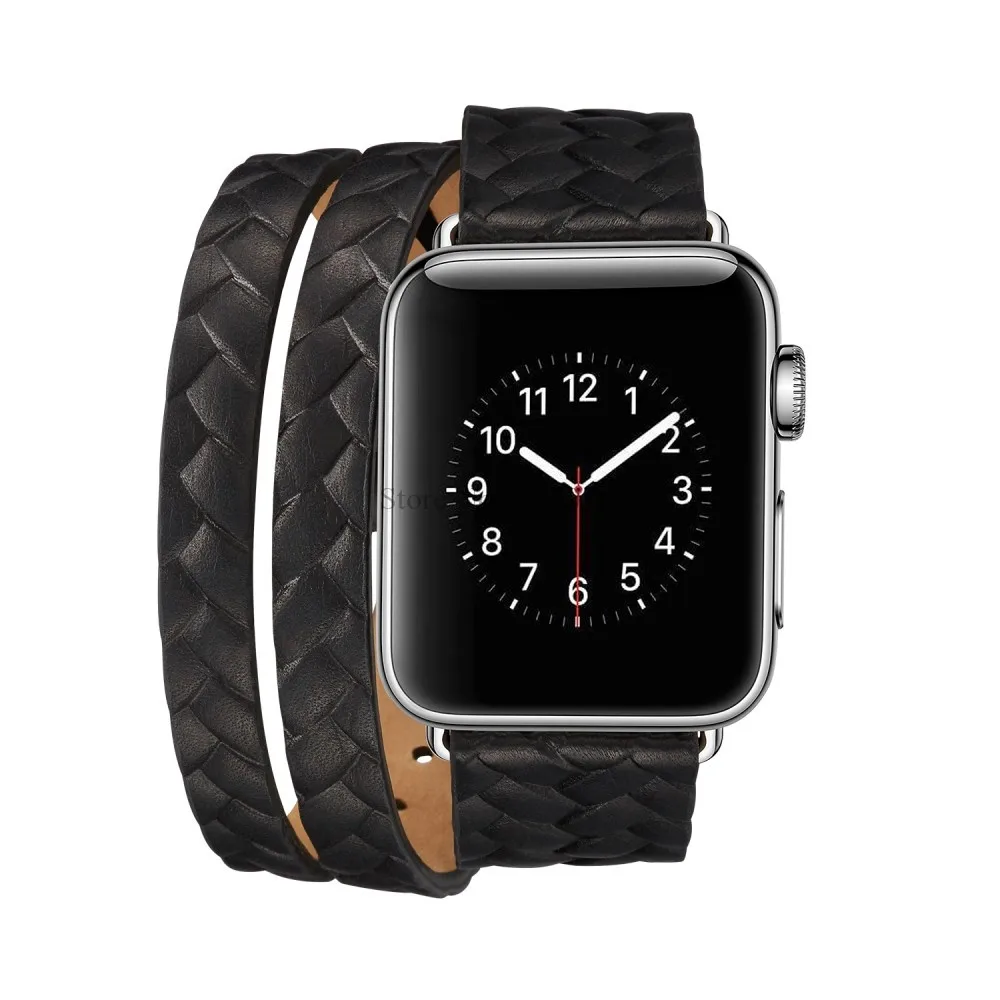 Новый плетеный кожаный ремешок с двойной пряжкой для Apple Watch 38 мм 42 44 часов серии 4 3