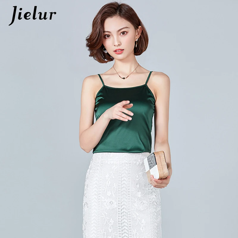 Jielur сексуальный женский жилет чистый цвет корейский шелк Camis повседневная 8