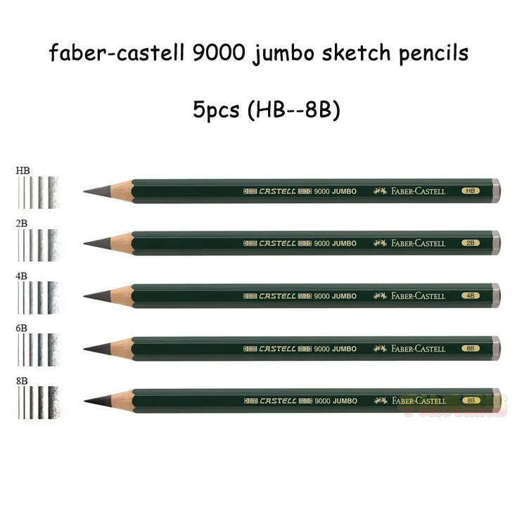 Faber-Castell 9000 jumbo графит рисунок Карандаши 5 шт./6 шт./лот 0.53 мм привести Книги по искусству эскиз карандашом HB 2b 4b 6b 8b Pro Builder Мелки - Цвет: 5pcs FULL COLORS