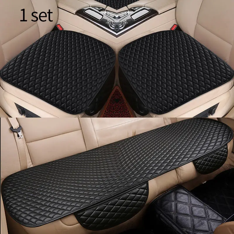 Black 3pcs Чехлы для автомобильных сидений, универсальные чехлы из искусственной кожи, набор всесезонных подушек, подушечки для стульев, коврики, товары, аксессуары для салона автомобиля - Название цвета: Black 3pcs
