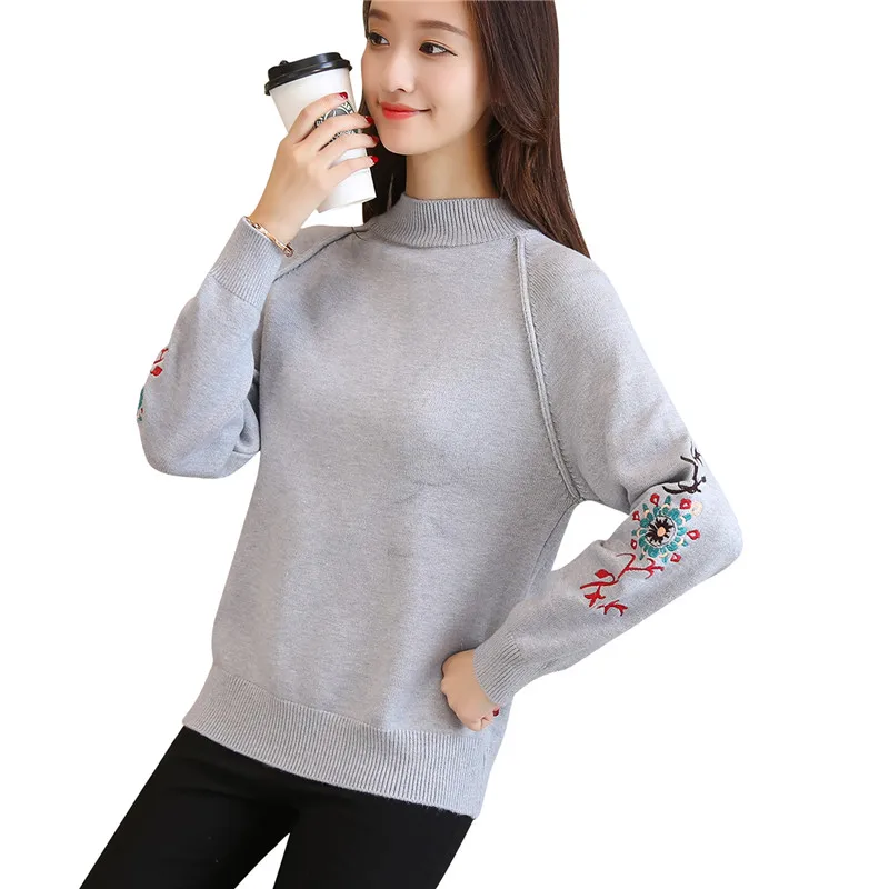 

Half turtleneck female head embroidery sweater long sleeved shirt new autumn and winter 2017 Korean women tide