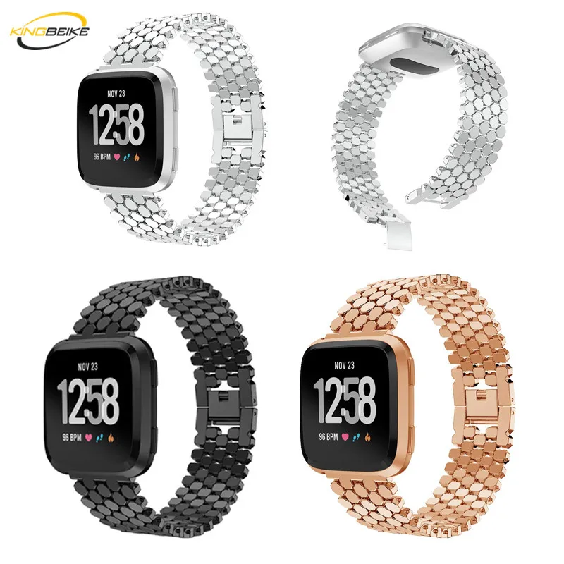 KINGBEIKE 3 цвета ремешок из нержавеющей стали для Fitbit Versa Смарт часы металлический