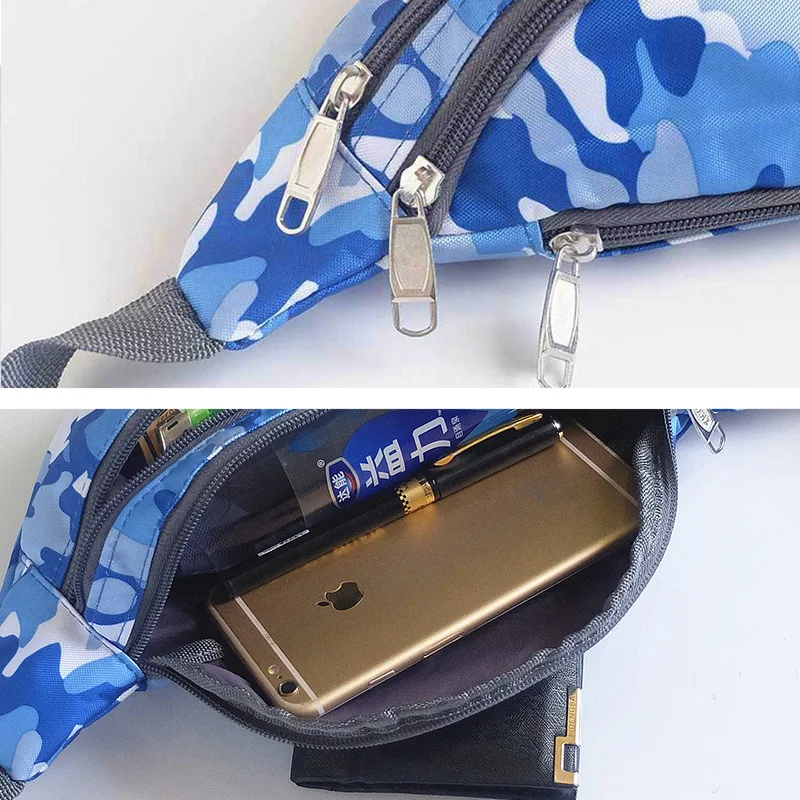 

Fashion Camouflage Print Waterproof waist Bags 3 Pocket Women fanny packs Belt Bag Money Travelling Mountaineering Wholesale