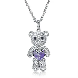 Purple Горячая Забавный Мишка, кулон ожерелье кристалл от Swarovski для женщин полые звезды 925 Sterrling серебро Мода юбилей вечерние подарки - Цвет камня: Purple